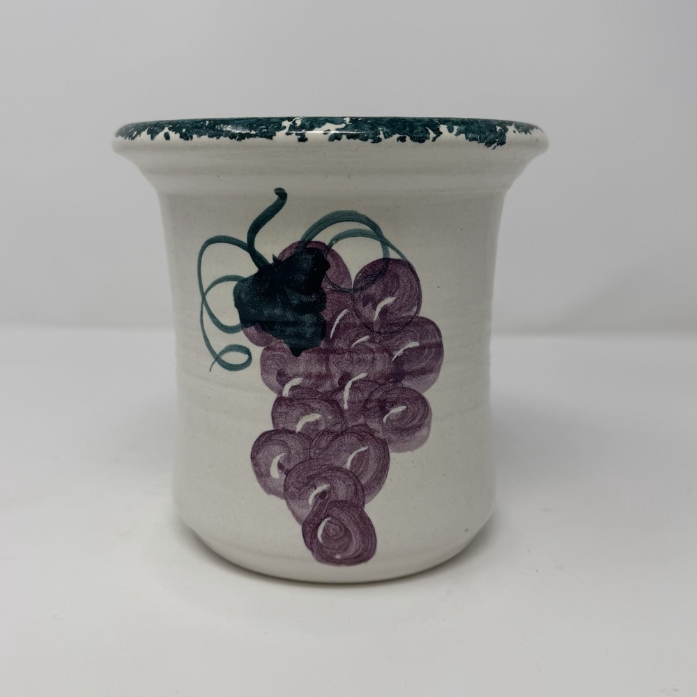 Contemporary Pottery LTD Oregon Vase Hand Painted Grapes Teal Spatterware - Picture 8 of 12